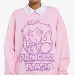 Hot Topic Nintendo Super Mario Princess Pink and White Collared Sweatshirt